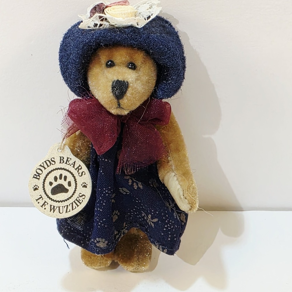 Vintage Boyd's Bears Plush T. F. Wuzzie TATUM Blue Dress & Hat 3.5 Inches